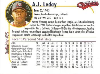 2001 Winnipeg Goldeyes #NNO A.J. Leday Back