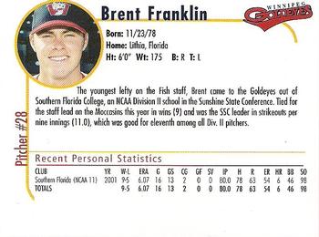2001 Winnipeg Goldeyes #NNO Brent Franklin Back