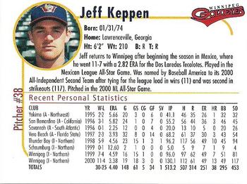 2001 Winnipeg Goldeyes #NNO Jeff Keppen Back