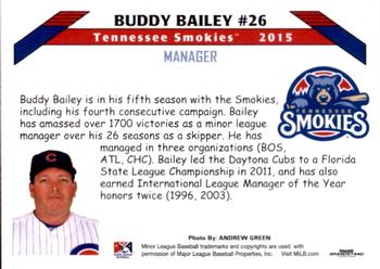 2015 Grandstand Tennessee Smokies #NNO Buddy Bailey Back