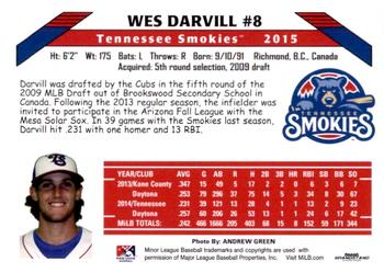 2015 Grandstand Tennessee Smokies #NNO Wes Darvill Back