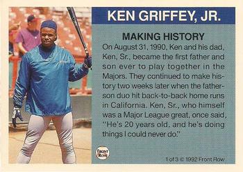 1992 Front Row Ken Griffey, Jr. Holograms #1 Ken Griffey, Jr. Back