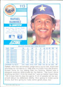 1989 Score #113 Rafael Ramirez Back