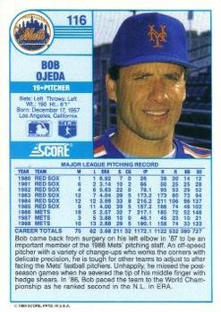 1989 Score #116 Bob Ojeda Back