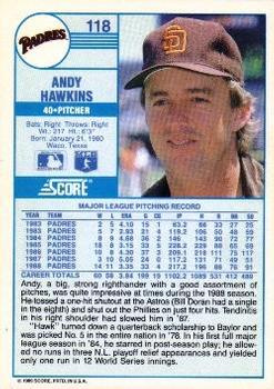 1989 Score #118 Andy Hawkins Back