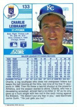 1989 Score #133 Charlie Leibrandt Back