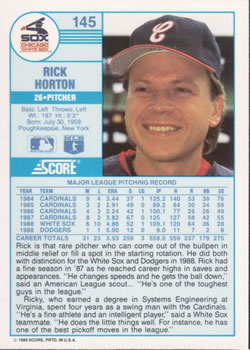 1989 Score #145 Rick Horton Back