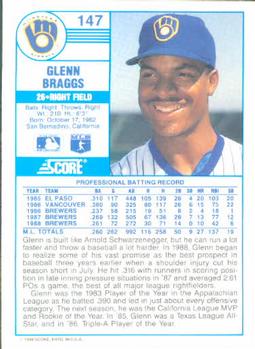 1989 Score #147 Glenn Braggs Back