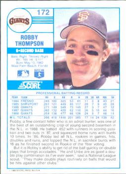 1989 Score #172 Robby Thompson Back