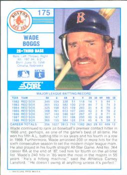 1989 Score #175 Wade Boggs Back