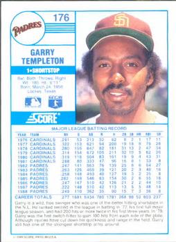 1989 Score #176 Garry Templeton Back