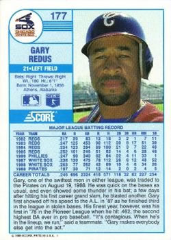1989 Score #177 Gary Redus Back
