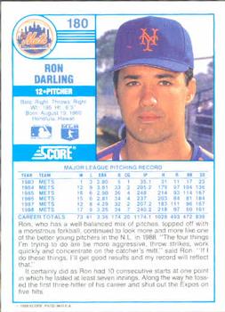 1989 Score #180 Ron Darling Back