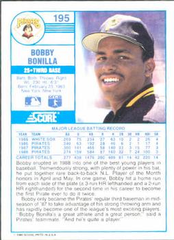 1989 Score #195 Bobby Bonilla Back