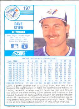 1989 Score #197 Dave Stieb Back