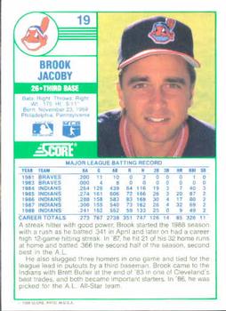 1989 Score #19 Brook Jacoby Back