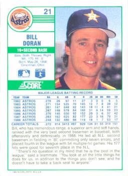 1989 Score #21 Bill Doran Back