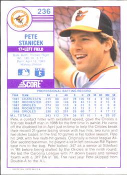 1989 Score #236 Pete Stanicek Back