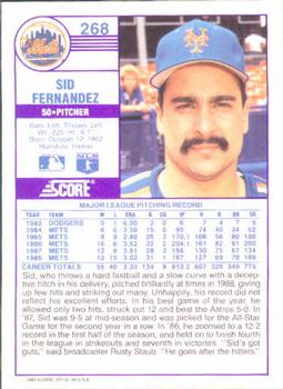 1989 Score #268 Sid Fernandez Back
