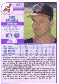 1989 Score #282 Greg Swindell Back
