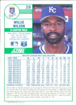 1989 Score #28 Willie Wilson Back