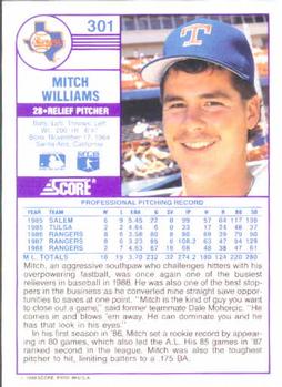1989 Score #301 Mitch Williams Back
