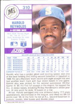 1989 Score #310 Harold Reynolds Back