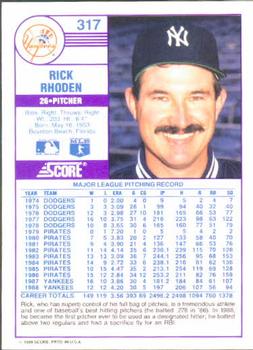 1989 Score #317 Rick Rhoden Back