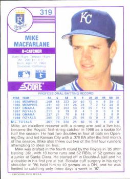 1989 Score #319 Mike Macfarlane Back