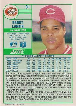 1989 Score #31 Barry Larkin Back