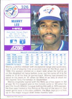 1989 Score #326 Manny Lee Back
