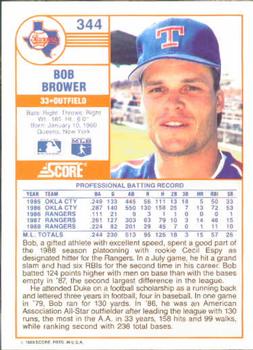 1989 Score #344 Bob Brower Back