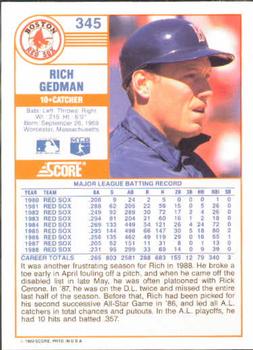 1989 Score #345 Rich Gedman Back