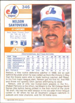 1989 Score #346 Nelson Santovenia Back