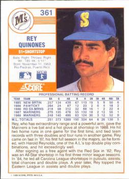 1989 Score #361 Rey Quinones Back