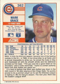 1989 Score #362 Mark Grace Back