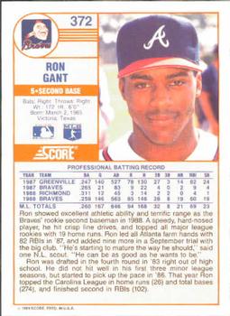 1989 Score #372 Ron Gant Back