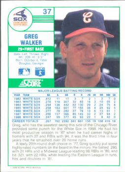 1989 Score #37 Greg Walker Back