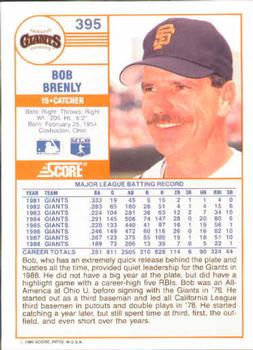 1989 Score #395 Bob Brenly Back