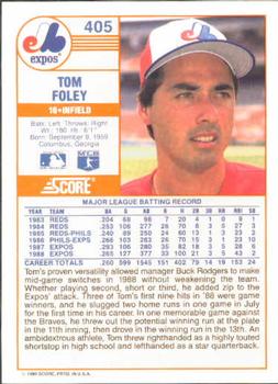 1989 Score #405 Tom Foley Back