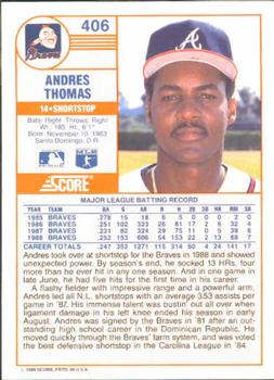 1989 Score #406 Andres Thomas Back