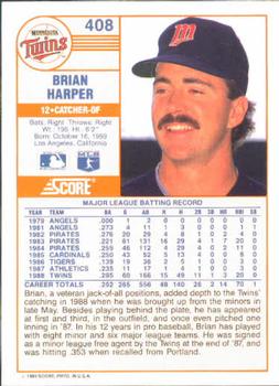 1989 Score #408 Brian Harper Back