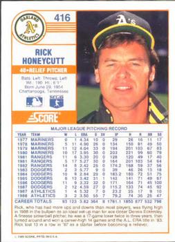 1989 Score #416 Rick Honeycutt Back