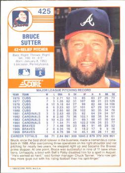 1989 Score #425 Bruce Sutter Back