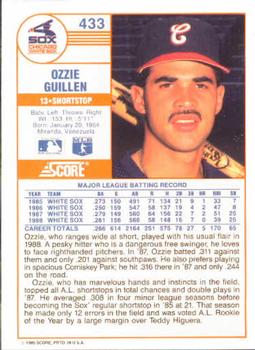 1989 Score #433 Ozzie Guillen Back