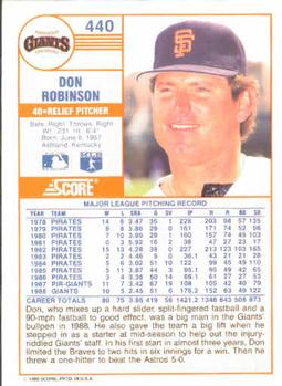 1989 Score #440 Don Robinson Back