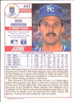 1989 Score #441 Rick Anderson Back