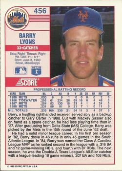 1989 Score #456 Barry Lyons Back