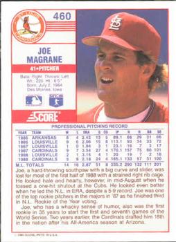 1989 Score #460 Joe Magrane Back