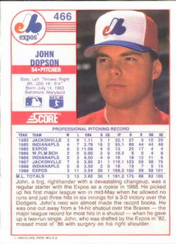 1989 Score #466 John Dopson Back